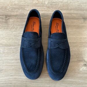 Navy Suede Loafer by Santoni